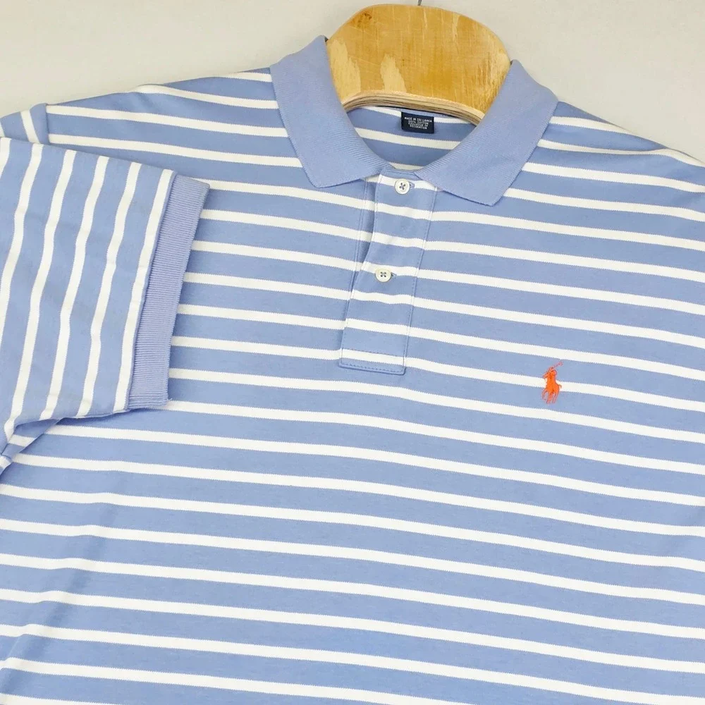 Polo by‎ Ralph Lauren Mens L Striped Polo Shirt Orange Pony Logo Casual